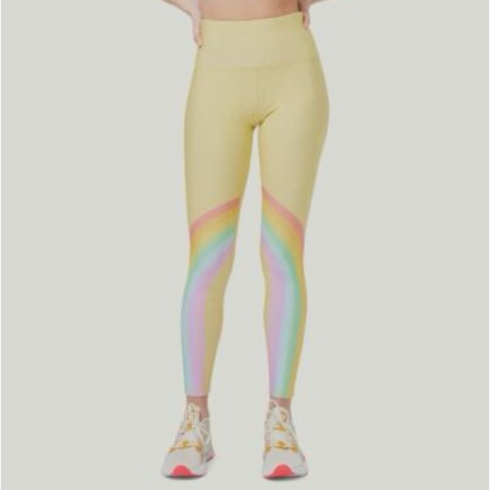 Terez Rainbow Yellow Leggings with Gray Lining, Size XS, NWOT